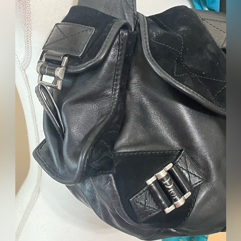 2006 CHRISTIAN DIOR Black Leather Suede Rebelle Hobo Bag Vintage - Picture 11 of 15
